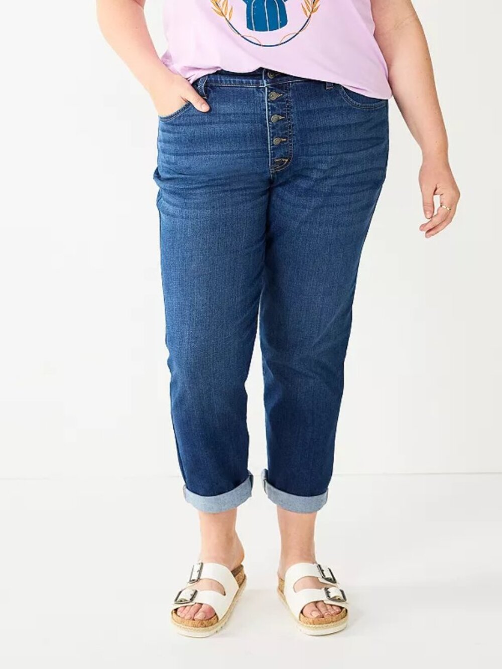 Women's Sonoma Goods For Life Plus Size Button Fly Crop Jeans - Med Wash - 24W